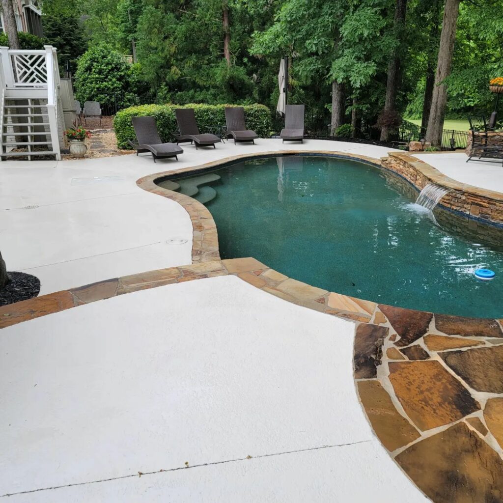 Milton, Georgia: Power washing business cleaning a pool deck for mildew and mold