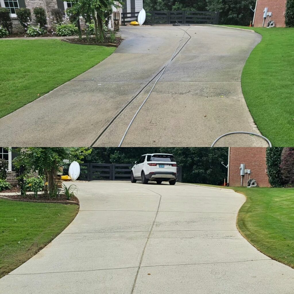 Stone and concrete cleaning for a driveway for mildew and mold in Cumming, Georgia