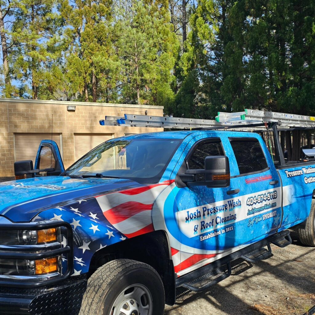Roswell, GA: Soft wash roof cleaning. pressure washing truck